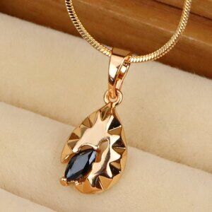 "Teardrop Leaf Pendant with Marquise Black Stone in Gold Finish, XPPT1725